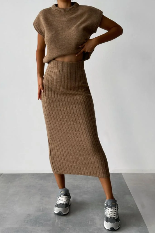Sleeveless Vest + Knitted Skirt Two-piece Set