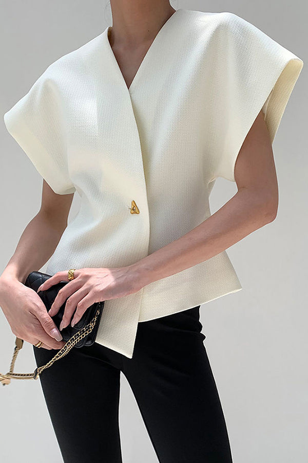 Fashion Button V-neck Asymmetrical Suit Vest