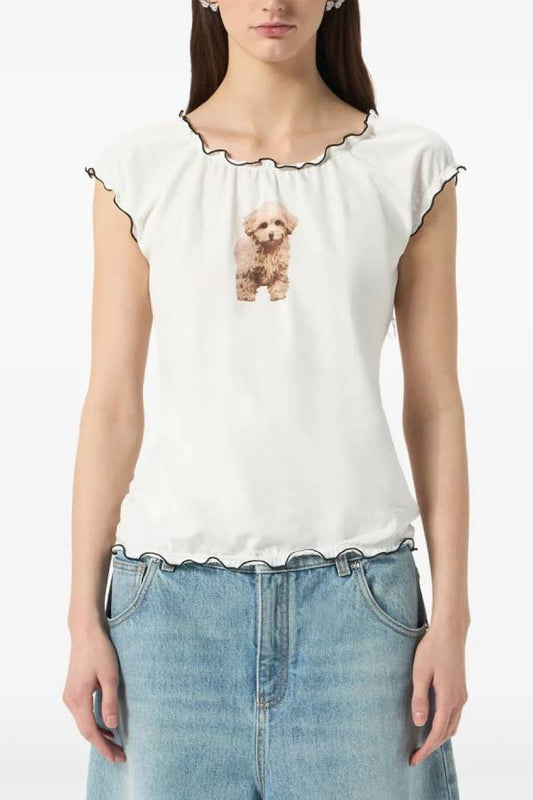 Loose sleeveless top for women with printed vest