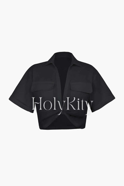 Flap Pocket Twist Hem Shirt
