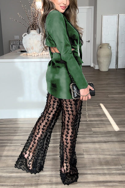 Blazer de manga larga con solapa y espalda descubierta con botones y temperamento Queen 