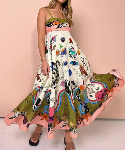 Vestido lencero con estampado de pintura y posicionamiento elegante