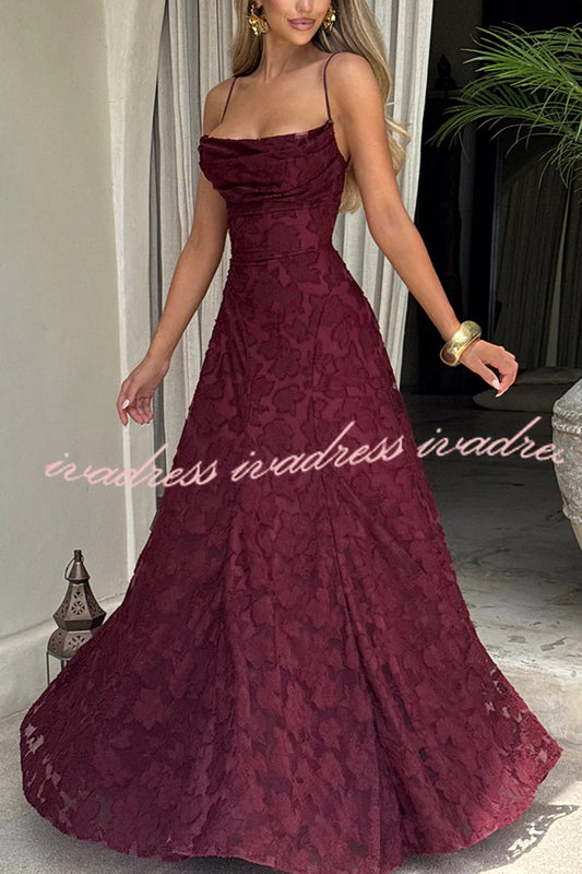 Francis Floral Burnout Jersey Fabric Cowl Neck Back Lace-up Maxi Dress