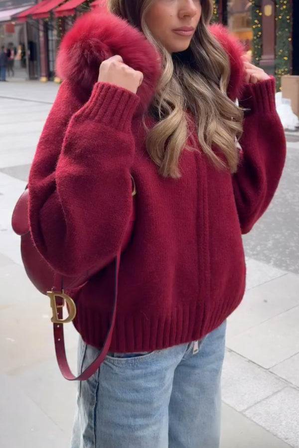 Cárdigan con cremallera y cuello de piel 