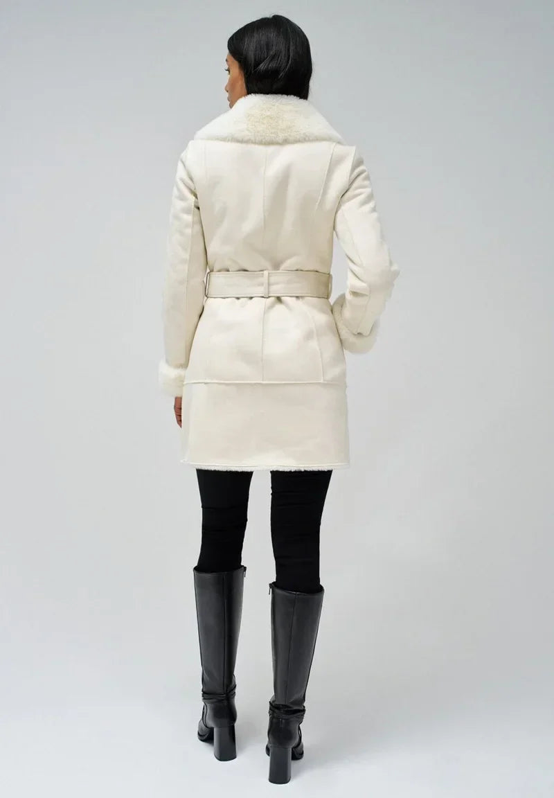Faux Shearling Coat | Turn-Down Collar | Side Zip Closure