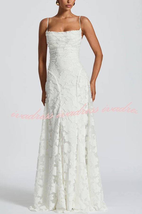 Francis Floral Burnout Jersey Fabric Cowl Neck Back Lace-up Maxi Dress