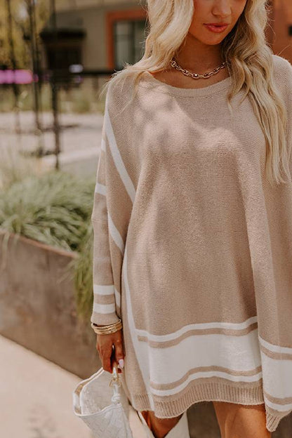 Cozy Lifestyle Knit Colorblock Drop Shoulder Sleeve Oversized Sweater