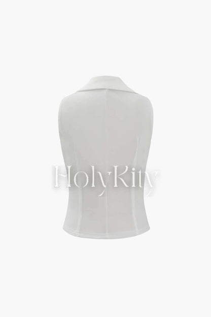 Button-Up Collared Crop Vest