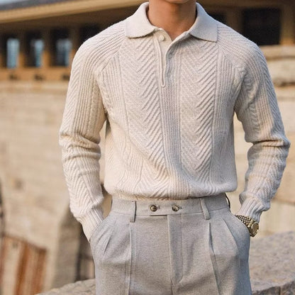 Knitted Polo Sweater | Textured Knit | Turn-Down Collar