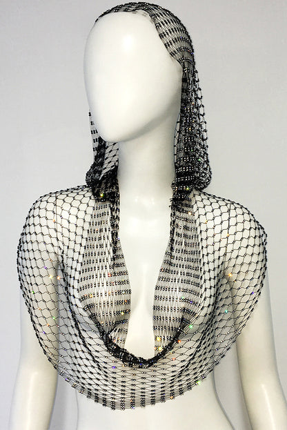 Fashion Fishnet Rhinestone Hooded Vest