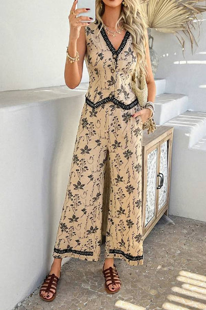 Chaleco de cárdigan de encaje, pantalón largo, traje de mujer