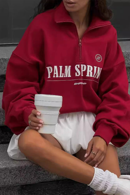 Letter Print Zipper Sweatshirt