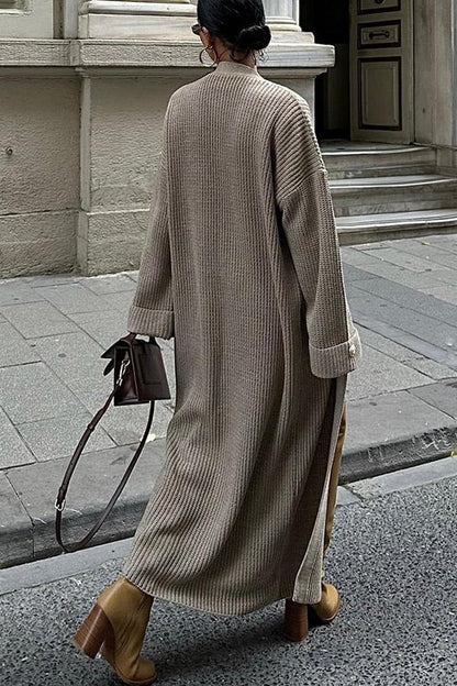 Warm Harvest Knit Button Detail Belted Duster Maxi Cardigan