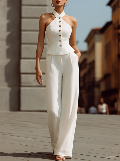 Opulent Halter Vest & Wide-Leg Trouser Two-Piece Set