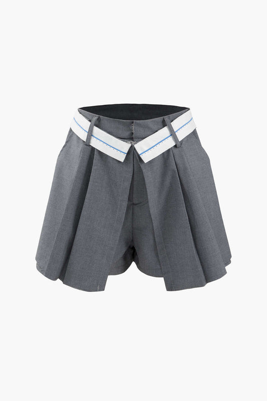 Contrast Waist Pleated Shorts