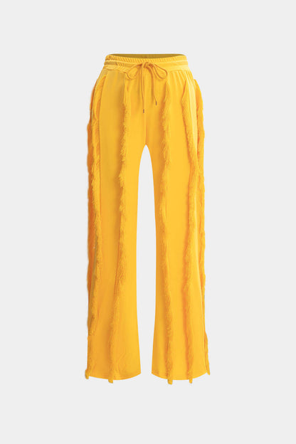 Bustier Slip Bodysuit And Fringe Tie Front Wide Leg Trousers Set