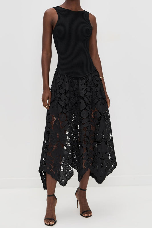 Elegant Sleeveless Lace Midi Dress