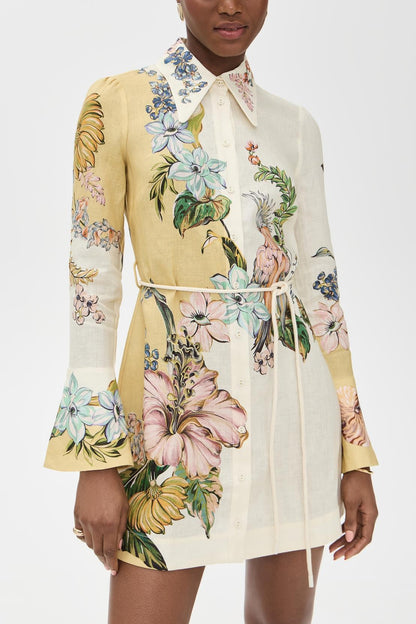 Tropical Floral Print Shirt Dress