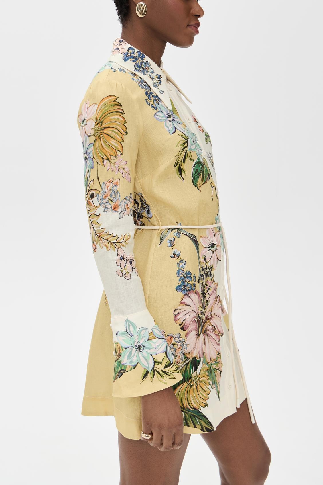 Tropical Floral Print Shirt Dress