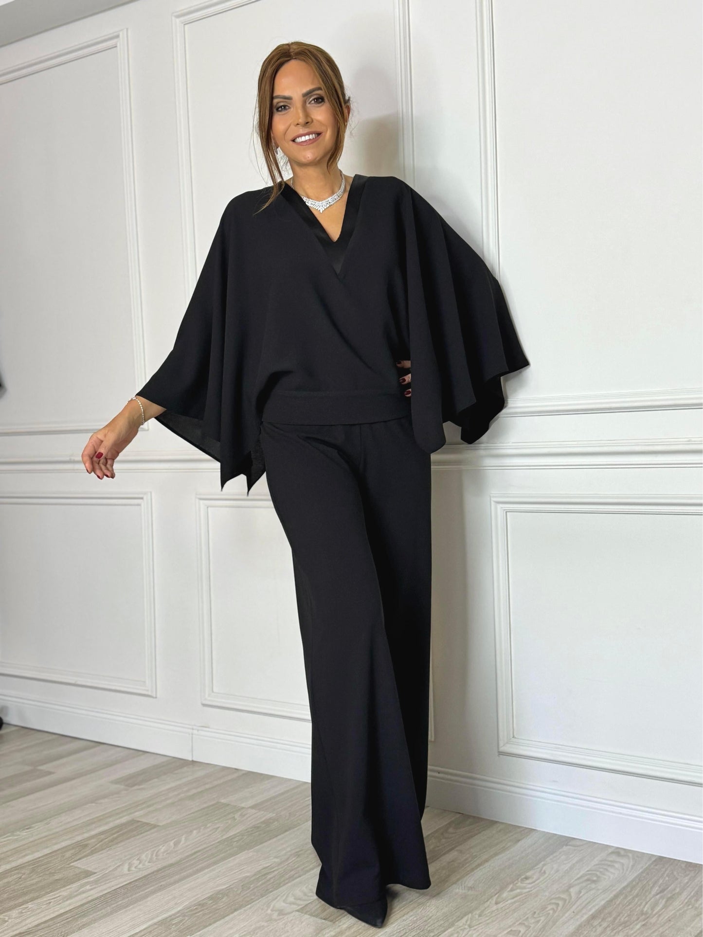 Batwing Sleeve V - Neck Jumpsuit
