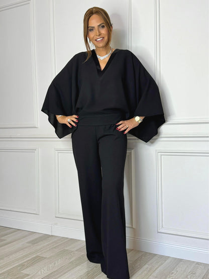 Batwing Sleeve V - Neck Jumpsuit
