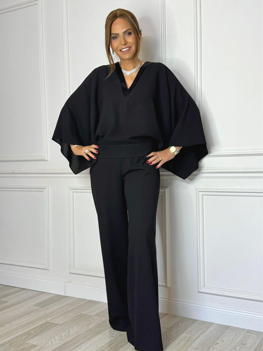 Batwing Sleeve V - Neck Jumpsuit