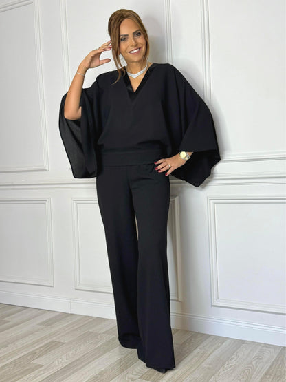 Batwing Sleeve V - Neck Jumpsuit