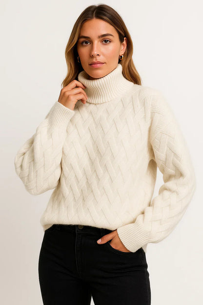 Maison Wool Blend Turtleneck Sweater | Textured Knit Design