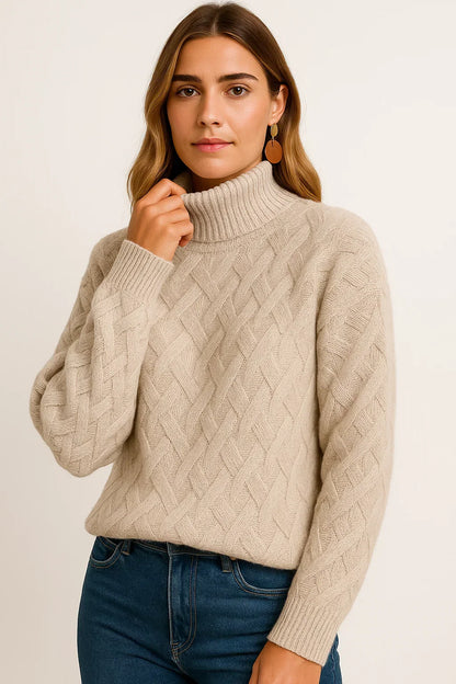 Maison Wool Blend Turtleneck Sweater | Textured Knit Design