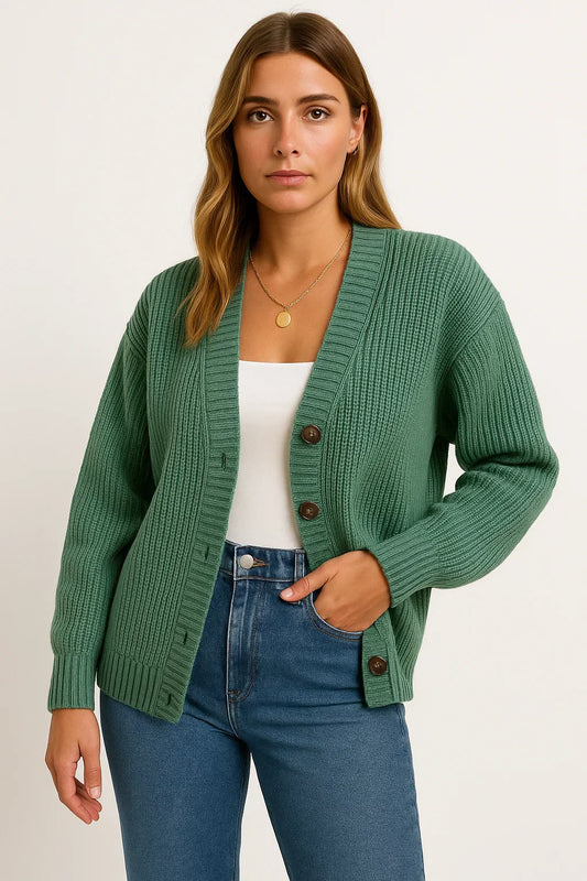 Maison Knit Cardigan | Ribbed V-Neck Button Design