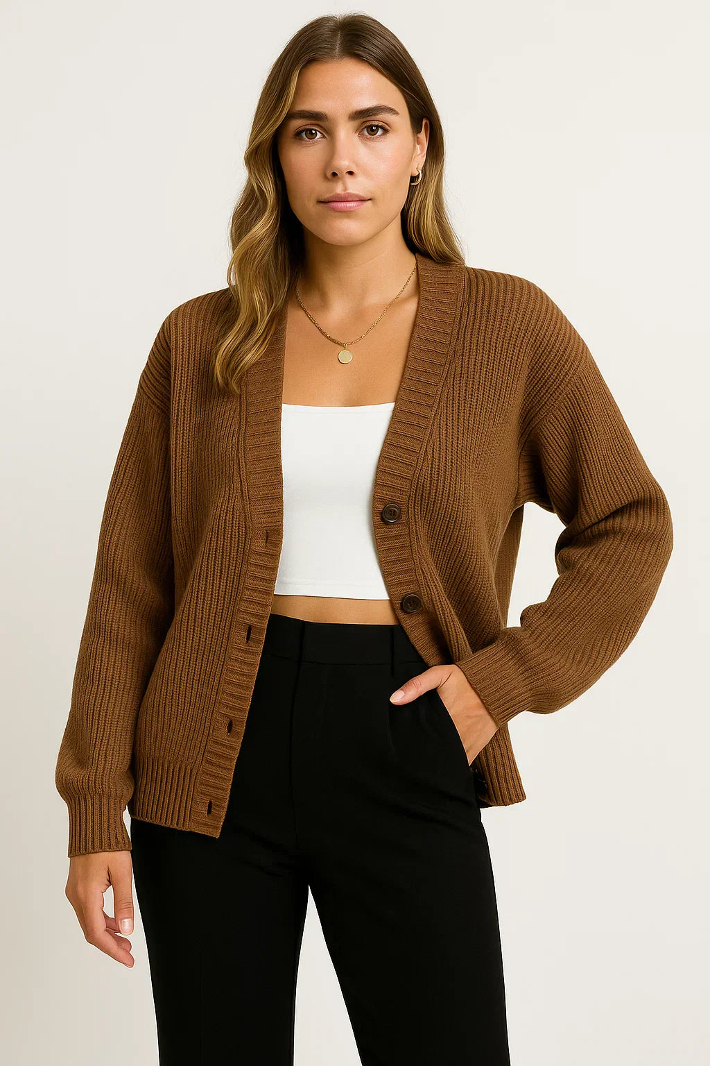 Maison Knit Cardigan | Ribbed V-Neck Button Design