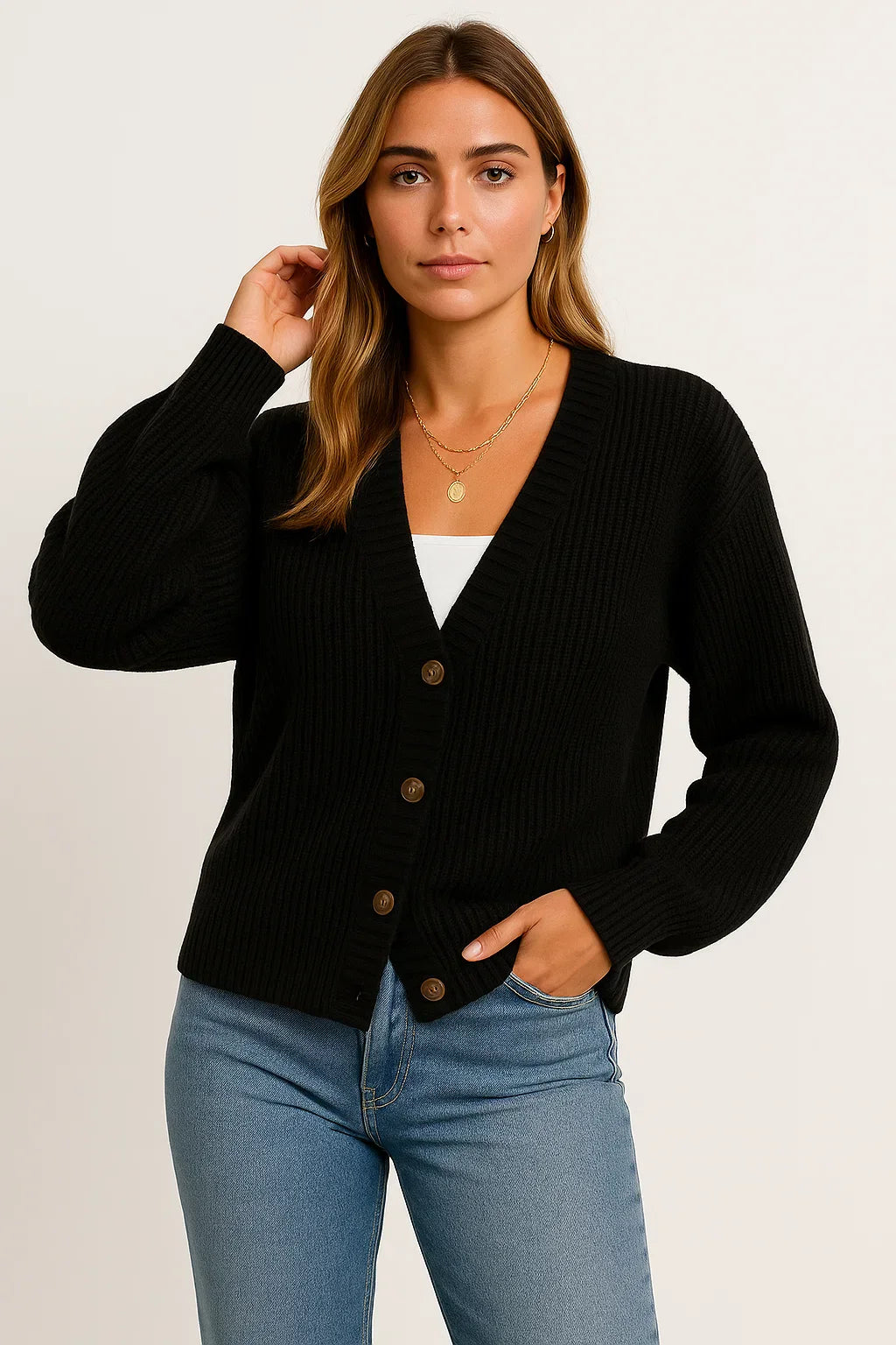 Maison Knit Cardigan | Ribbed V-Neck Button Design