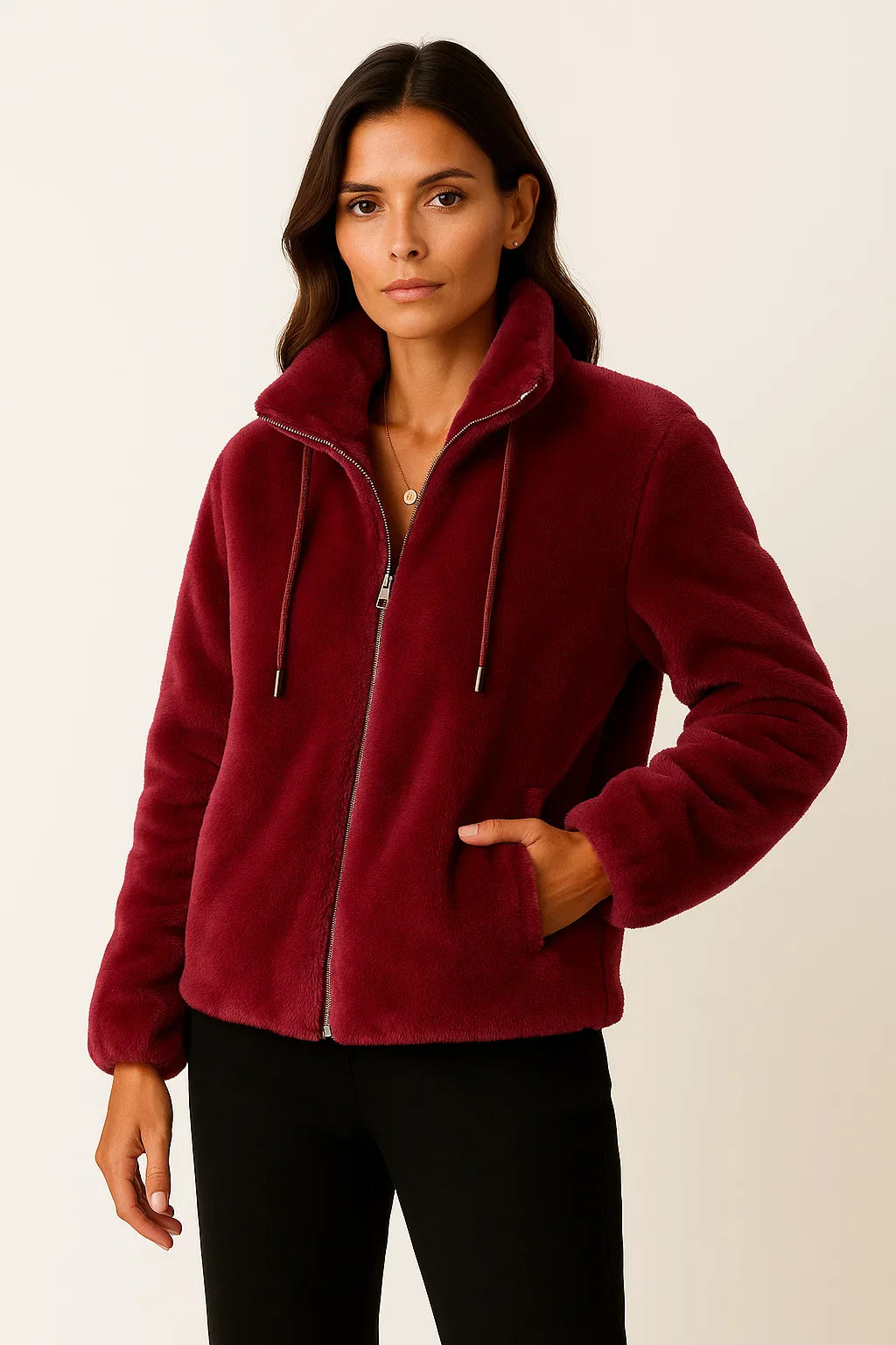 Teddy Fleece Zip Jacket | Stand Collar | MONTAVIEL Maison