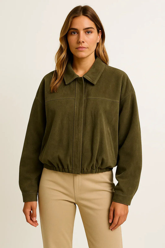 Atelier Faux Suede Bomber Jacket | Relaxed Fit | Zip Closure