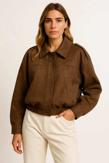 Atelier Faux Suede Bomber Jacket | Relaxed Fit | Zip Closure