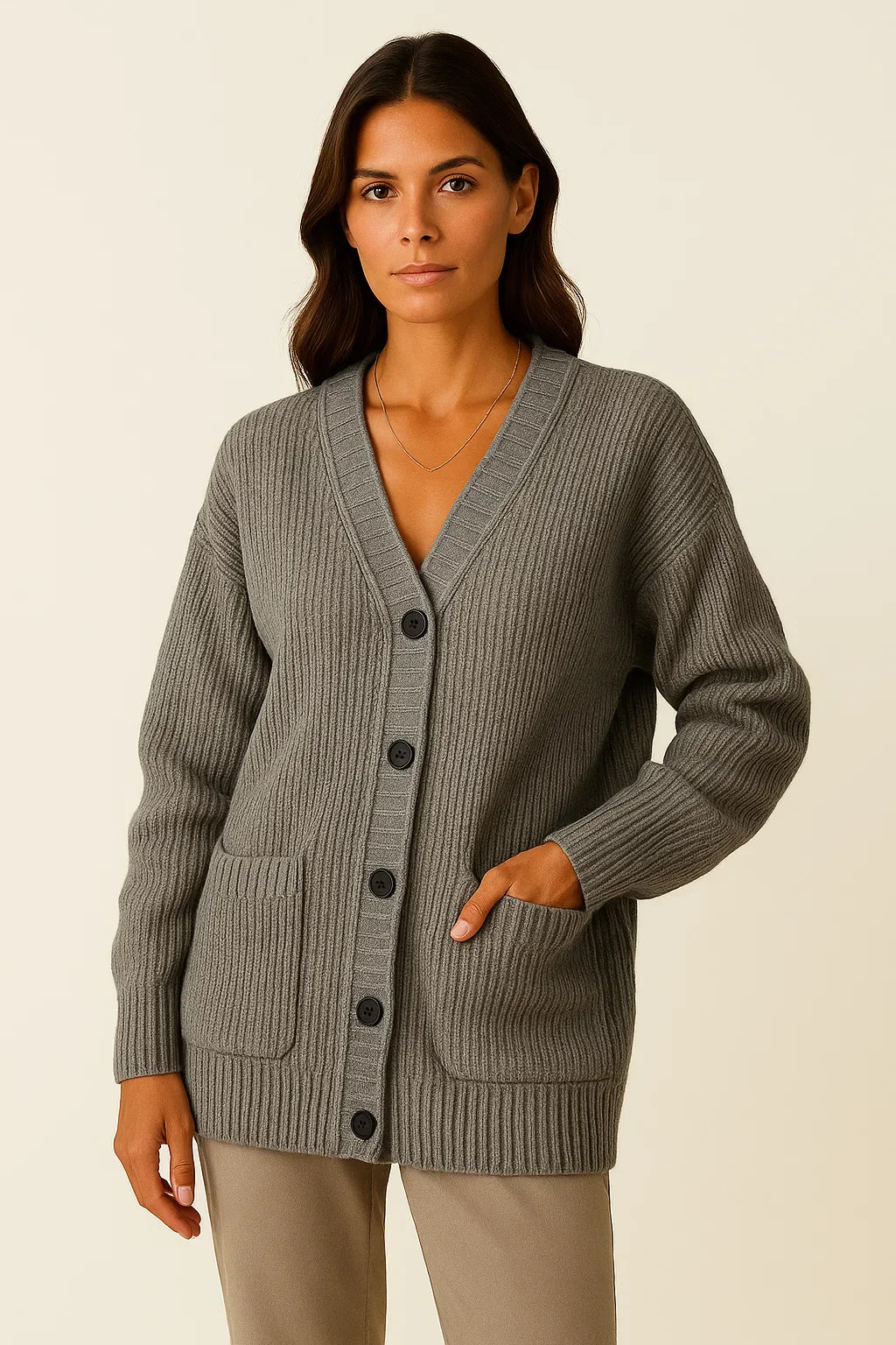 Women’s Oversized Knit Cardigan | V-Neck | Soft Cotton Blend