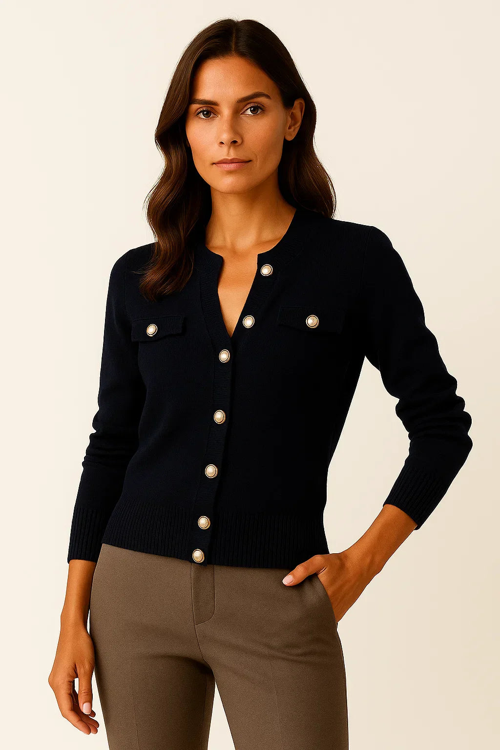 Women’s Wool-Cotton Cardigan | Pearl Button Knit | Regular Fit