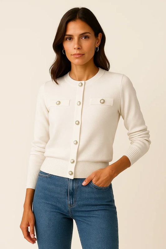 Women’s Wool-Cotton Cardigan | Pearl Button Knit | Regular Fit
