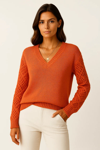 Aurora Open-Knit V-Neck Sweater | Lightweight Cotton Blend | Relaxed Fit