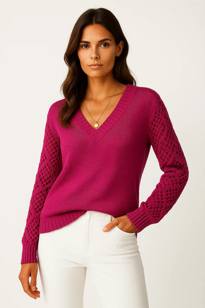 Aurora Open-Knit V-Neck Sweater | Lightweight Cotton Blend | Relaxed Fit