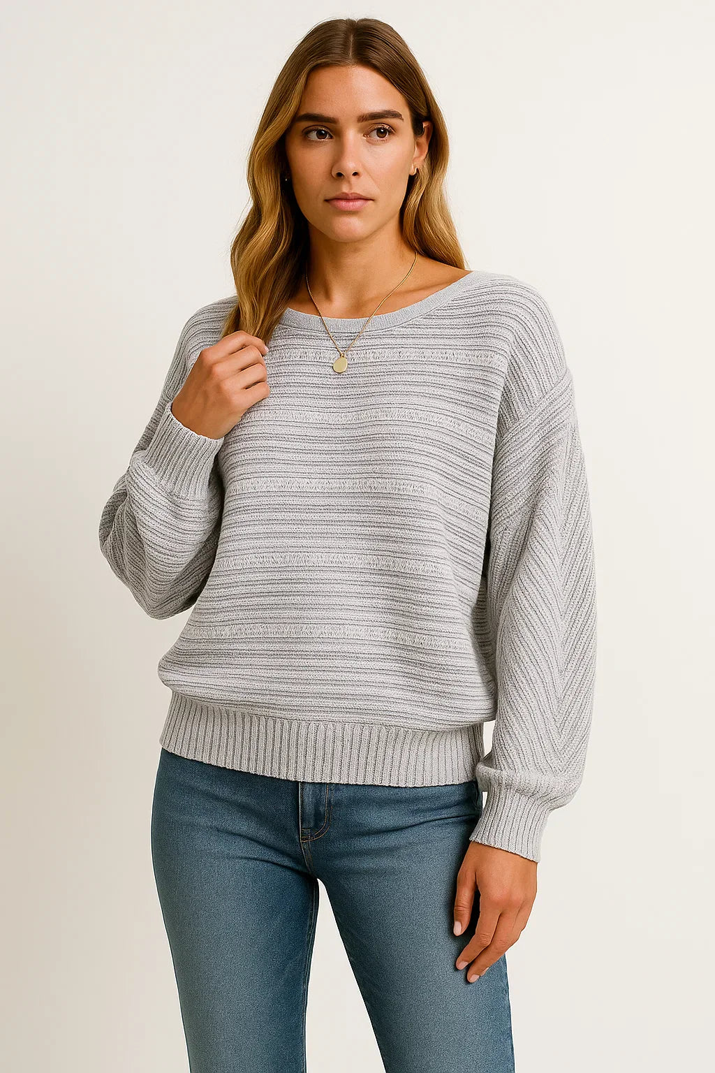 Women’s Textured Knit Sweater | Relaxed Batwing Fit | Soft Cotton Blend