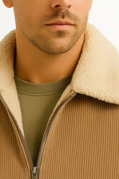 Corduroy Fleece Jacket | Shearling Collar | Zip Front