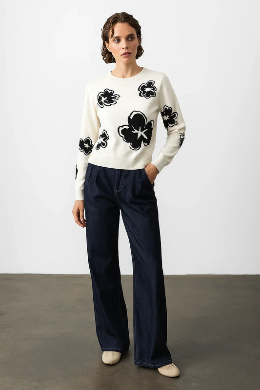 Floral Knit Sweater | Contrast Design | Modern Silhouette