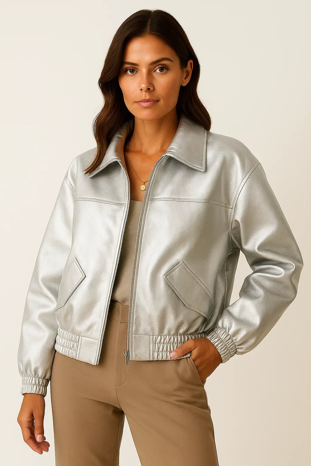 Faux Leather Zip Jacket | Relaxed Fit Short Coat