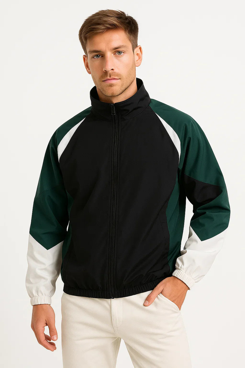 Men's Colour-Blocked Windbreaker Jacket | Lightweight Zip-Up