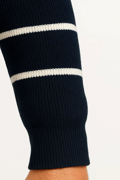 Striped Quarter Zip Sweater | Ribbed Knit | Regular Fit