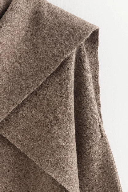 Asymmetric Draped Wool Coat | Scarf Collar Design