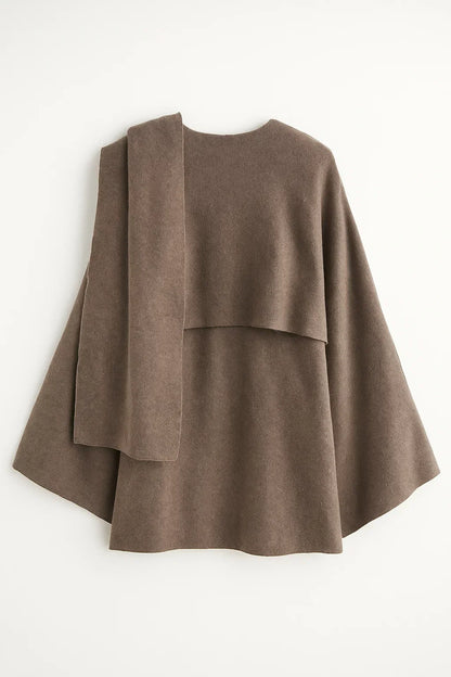 Asymmetric Draped Wool Coat | Scarf Collar Design