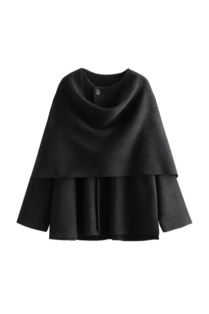 Asymmetric Draped Wool Coat | Scarf Collar Design