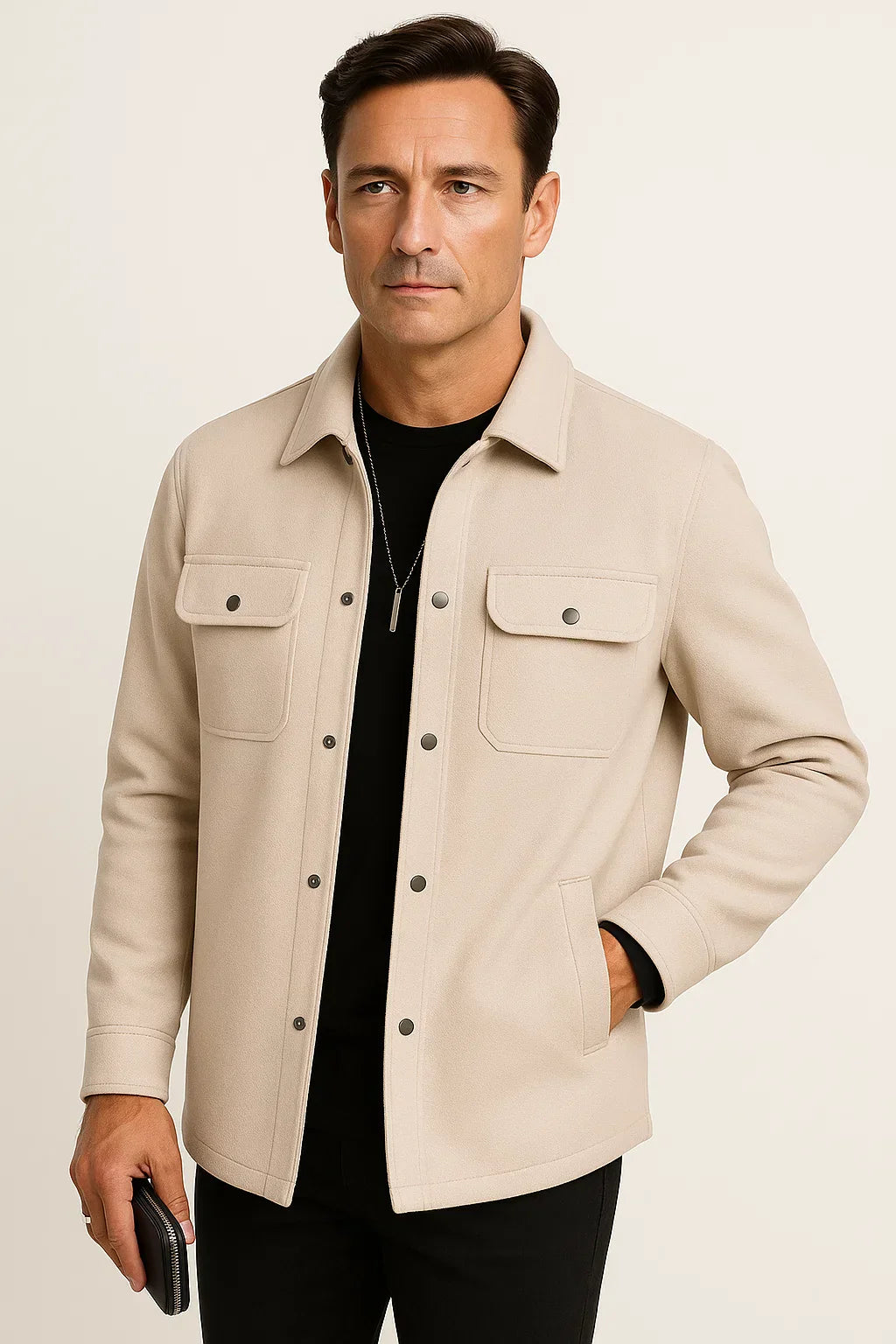 Men’s Wool-Blend Overshirt Jacket | Structured Casual | Water-Resistant Finish